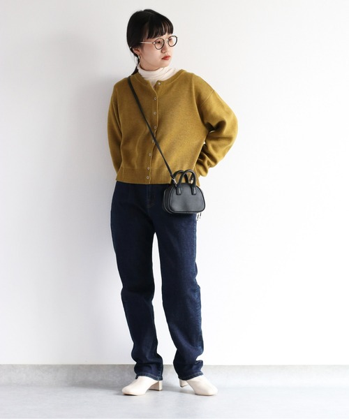 ダークグリーン ボタン付きカーディガン FREAK'S STORE/襟付き ポケット ショートニットカーディガン