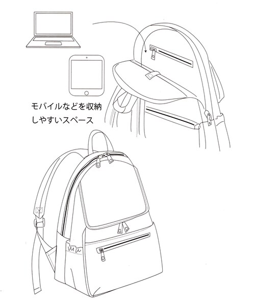 ITS'DEMO（イッツデモ）の「【A4OK/多ポケ/緩衝材ポケット/きれいめテイスト】PC収納リュック（バックパック/リュック・レディース・ダークグレー/カーキ/アイボリー・00）」の19枚目の写真