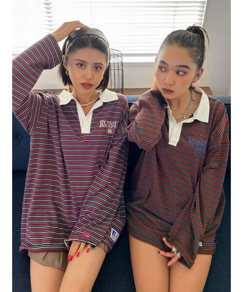 RUSSELL（ラッセル）の「オーバーシャツロングTシャツ（Tシャツ/カットソー・レディース・パープル/ブラウン・FREE）」の7枚目の写真