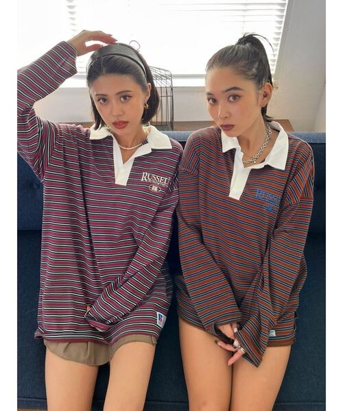 RUSSELL（ラッセル）の「オーバーシャツロングTシャツ（Tシャツ/カットソー・レディース・パープル/ブラウン・FREE）」の8枚目の写真