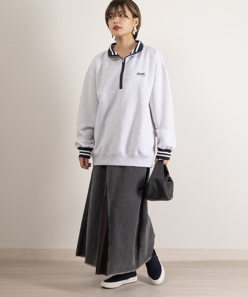 VISION STREET WEAR（ヴィジョンストリートウェア）の「【VISION STREET WEAR/ヴィジョンストリートウェア】リブラインスタンドハーフジップスウェット/ビッグシルエット/裏起毛（スウェット・メンズ・ブラック/アッシュグレー/オレンジ/ネイビー・M/L/XL）」の16枚目の写真