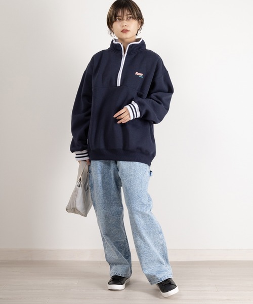 VISION STREET WEAR（ヴィジョンストリートウェア）の「【VISION STREET WEAR/ヴィジョンストリートウェア】リブラインスタンドハーフジップスウェット/ビッグシルエット/裏起毛（スウェット・メンズ・ブラック/アッシュグレー/オレンジ/ネイビー・M/L/XL）」の20枚目の写真
