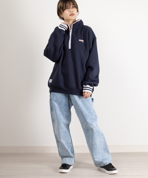 VISION STREET WEAR（ヴィジョンストリートウェア）の「【VISION STREET WEAR/ヴィジョンストリートウェア】リブラインスタンドハーフジップスウェット/ビッグシルエット/裏起毛（スウェット・メンズ・ブラック/アッシュグレー/オレンジ/ネイビー・M/L/XL）」の21枚目の写真