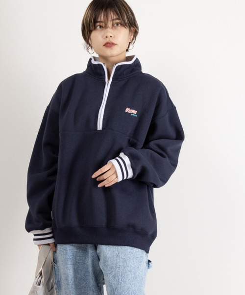 VISION STREET WEAR（ヴィジョンストリートウェア）の「【VISION STREET WEAR/ヴィジョンストリートウェア】リブラインスタンドハーフジップスウェット/ビッグシルエット/裏起毛（スウェット・メンズ・ブラック/アッシュグレー/オレンジ/ネイビー・M/L/XL）」の19枚目の写真