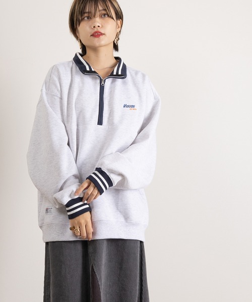 VISION STREET WEAR（ヴィジョンストリートウェア）の「【VISION STREET WEAR/ヴィジョンストリートウェア】リブラインスタンドハーフジップスウェット/ビッグシルエット/裏起毛（スウェット・メンズ・ブラック/アッシュグレー/オレンジ/ネイビー・M/L/XL）」の22枚目の写真