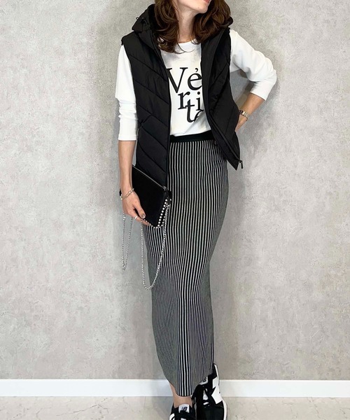 toucher du brise(トゥシェドブリーズ)の「【インフルエンサーyu_koさん】ロングニットナロースカート(スカート・レディース・クリーム/ブラック/ベージュ・S/M/L)」の2枚目の写真