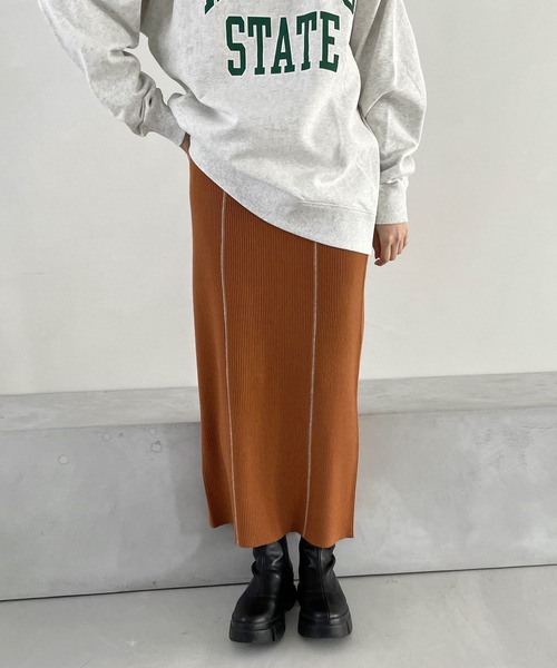 LOWRYS FARM（ローリーズファーム）の「ハイショクニットタイトスカート　183681（スカート・レディース・ブラック/アイボリー/オレンジ・FREE）」の3枚目の写真