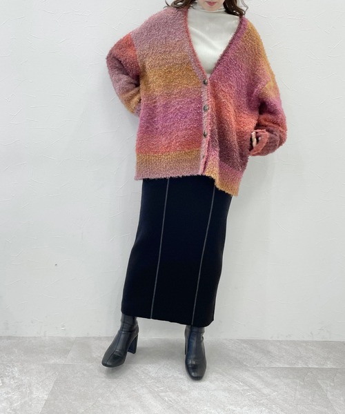 LOWRYS FARM（ローリーズファーム）の「ハイショクニットタイトスカート　183681（スカート・レディース・ブラック/アイボリー/オレンジ・FREE）」の4枚目の写真