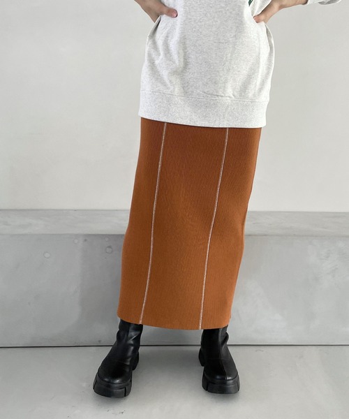 LOWRYS FARM（ローリーズファーム）の「ハイショクニットタイトスカート　183681（スカート・レディース・ブラック/アイボリー/オレンジ・FREE）」の9枚目の写真