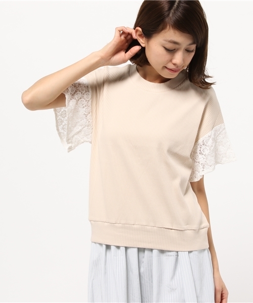 OUTLET(アウトレット)の「【mystic】袖レースフレアリブプルオーバー(Tシャツ/カットソー・レディース・オフホワイト/ベージュ・FREE)」の2枚目の写真
