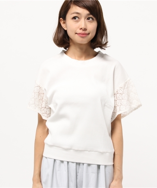 OUTLET(アウトレット)の「【mystic】袖レースフレアリブプルオーバー(Tシャツ/カットソー・レディース・オフホワイト/ベージュ・FREE)」の3枚目の写真
