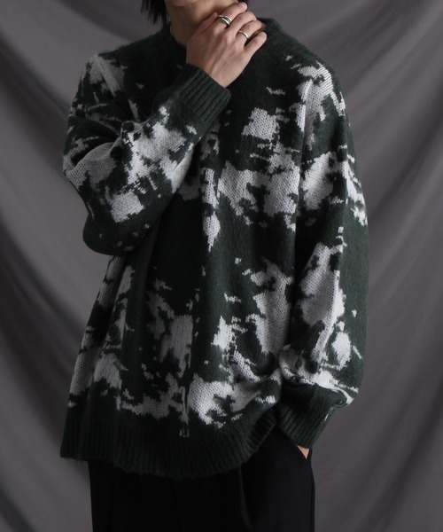 welise(ウェライズ)の「【welise/ウェライズ】モヘアタッチアブストラクトワイドスリーブオーバーサイズクルーニット(ニット/セーター・メンズ・チャコール/ブラック/ネイビー/グリーン/ブラック系その他/ブラック系その他2・L/M)」の15枚目の写真