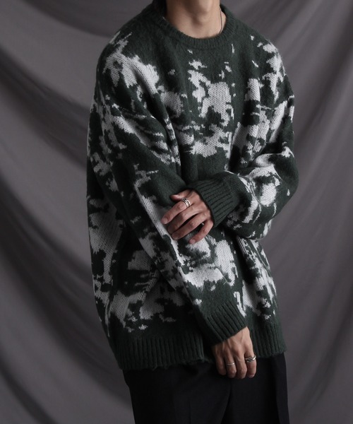 welise(ウェライズ)の「【welise/ウェライズ】モヘアタッチアブストラクトワイドスリーブオーバーサイズクルーニット(ニット/セーター・メンズ・チャコール/ブラック/ネイビー/グリーン/ブラック系その他/ブラック系その他2・L/M)」の16枚目の写真