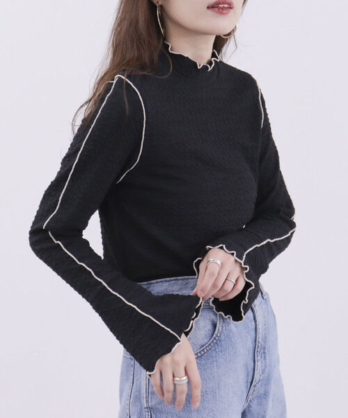 fredy emue（フレディエミュ）の「カットJQメローハイネックカットソー（Tシャツ/カットソー・レディース・ブラック/オフホワイト/サックスブルー・38）」の12枚目の写真