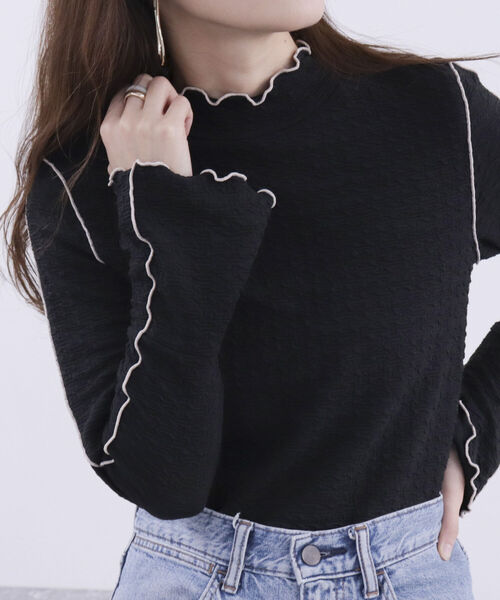 fredy emue（フレディエミュ）の「カットJQメローハイネックカットソー（Tシャツ/カットソー・レディース・ブラック/オフホワイト/サックスブルー・38）」の15枚目の写真