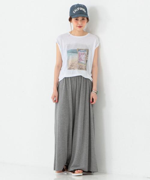 Another Edition（アナザーエディション）の「プリントノースリーブTシャツ/AEBC　R/LﾌﾟﾘﾝﾄNSL　T◆（Tシャツ/カットソー・レディース・ホワイト/ライトブルー・ﾌﾘ-）」の9枚目の写真