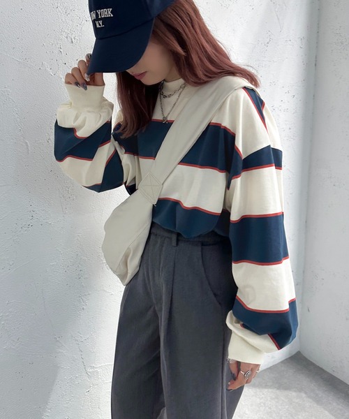 apres jour mignon(アプレジュールミニョン)の「マルチボーダートップス【ZOZOTOWN限定アイテム】(Tシャツ/カットソー・レディース・ブルー/グリーン・X-LARGE/フリー)」の2枚目の写真
