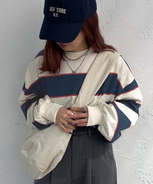apres jour mignon(アプレジュールミニョン)の「マルチボーダートップス【ZOZOTOWN限定アイテム】(Tシャツ/カットソー・レディース・ブルー/グリーン・X-LARGE/フリー)」の13枚目の写真