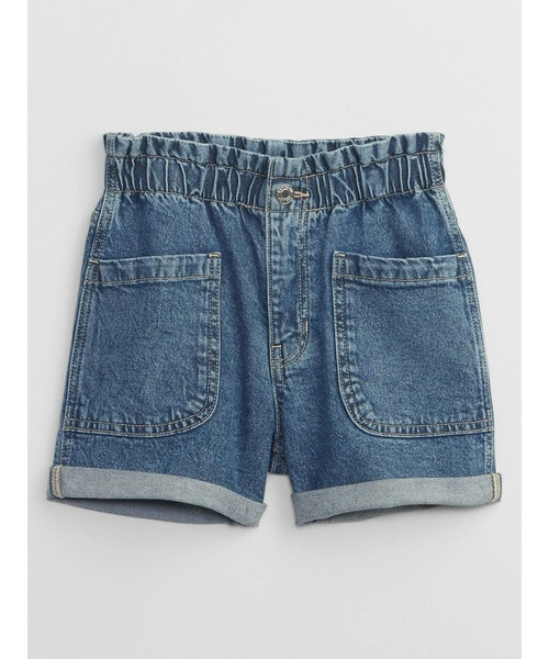 GAP(ギャップ)の「ウォッシュウェル ハイライズ ペーパーバッグ マムジーン ショートパンツ (キッズ)(デニムパンツ・キッズ・ライトインディゴブルー・6/8/10/12/14/16)」の1枚目の写真