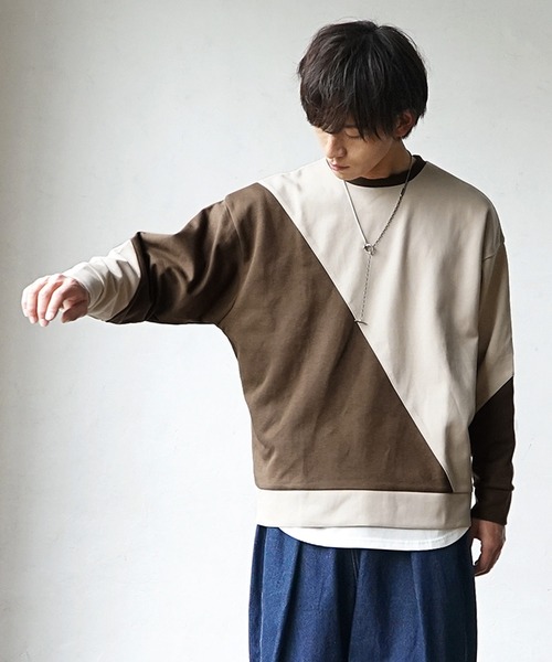 メンズバイカラースウェットトレーナー秋冬カジュアル 予約販売】トップス メンズ 切り替え バイカラー 長袖 スエット