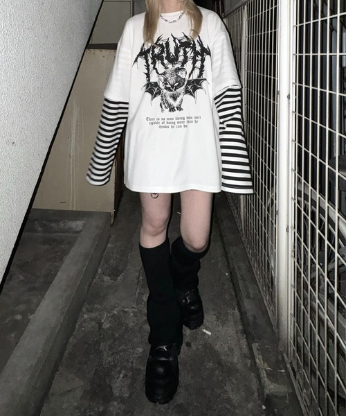 MAROCORE(マロコア)の「袖ボーダーフェイクレイヤードロンT(Tシャツ/カットソー・メンズ・ブラック/ホワイト/ホワイト系その他/ホワイト系その他2/ブラック系その他/ブラック系その他2/ブラック系その他3/ホワイト系その他3・M/L)」の21枚目の写真