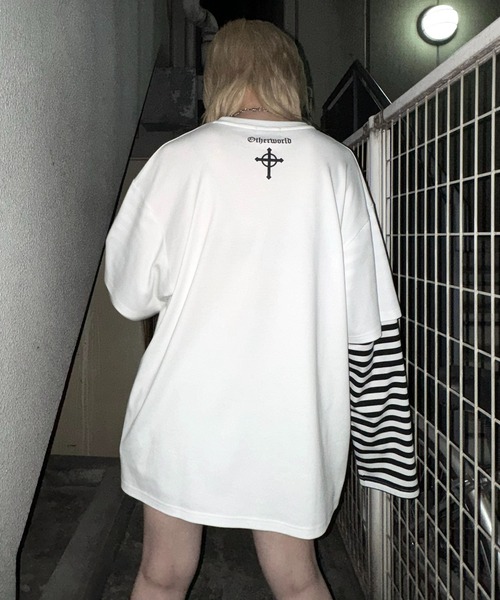 MAROCORE SELECT】袖ボーダーフェイクレイヤードロンT（Tシャツ