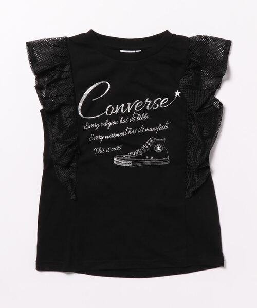 CONVERSE(コンバース)の「CONVERSE/コンバース キッズ 袖フリルプリントTシャツ(Tシャツ/カットソー・キッズ・ブラック/オフホワイト・140/160/150/130)」の2枚目の写真