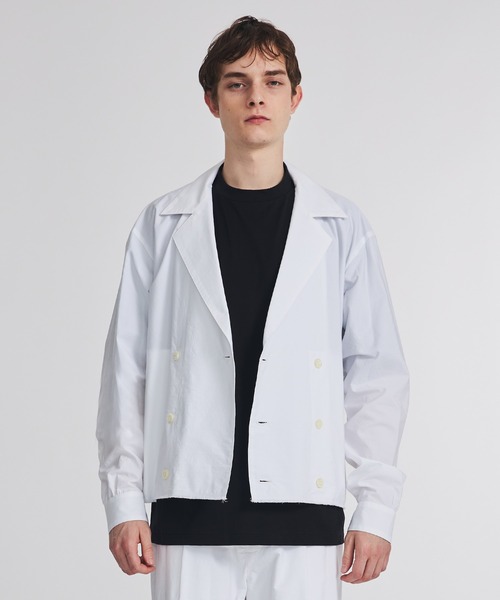 CARVEN ホワイト テーラードジャケット、ドライクリーニング済み FLAG ON CREW フクレジャガード 吸水速乾 接触冷感 ストレッチ