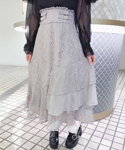 ROJITA(ロジータ)の「総レースアシメティアードロングスカート(スカート・レディース・ピンクベージュ/ブラック/パープル/ピンク・FREE)」の3枚目の写真