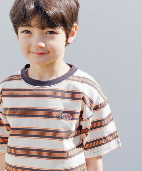 FRUIT OF THE LOOM（フルーツオブザルーム）の「【Fruit Of The Loom(フルーツオブザルーム)】別注マルチボーダーTシャツ(KIDS)（Tシャツ/カットソー・キッズ・アイボリー/グリーン/パープル・110cm/130cm/120cm/140cm）」の2枚目の写真