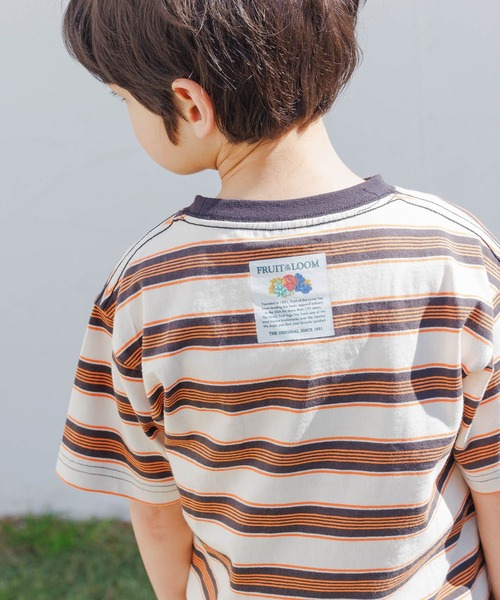 FRUIT OF THE LOOM（フルーツオブザルーム）の「【Fruit Of The Loom(フルーツオブザルーム)】別注マルチボーダーTシャツ(KIDS)（Tシャツ/カットソー・キッズ・アイボリー/グリーン/パープル・110cm/130cm/120cm/140cm）」の4枚目の写真