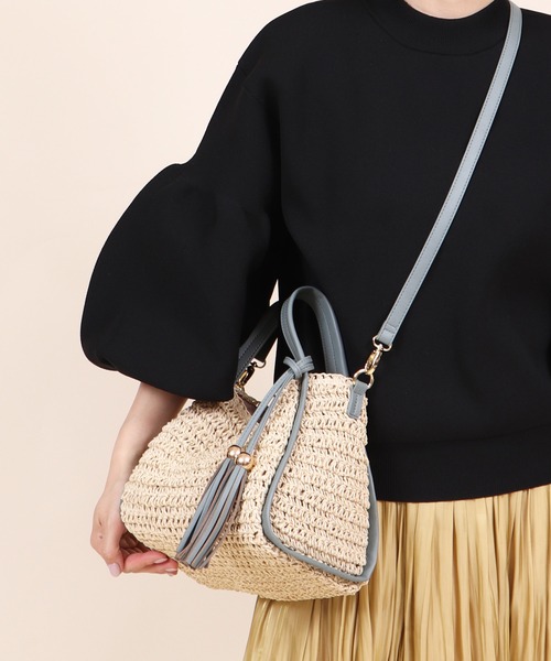 Bermosa（ベルモサ）の「タッセル付き かごバッグ（かごバッグ・レディース・ブラック/ピンクベージュ/ブラウン系その他/ブルー/マスタード・FREE）」の10枚目の写真