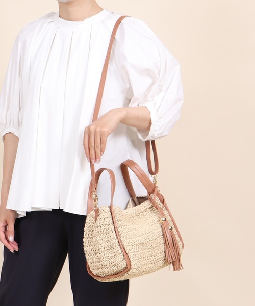 Bermosa（ベルモサ）の「タッセル付き かごバッグ（かごバッグ・レディース・ブラック/ピンクベージュ/ブラウン系その他/ブルー/マスタード・FREE）」の14枚目の写真