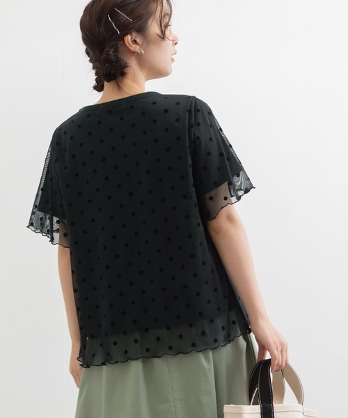 新品 フロッキードット丸襟Tee yori フロッキードット丸襟tee ネイビー