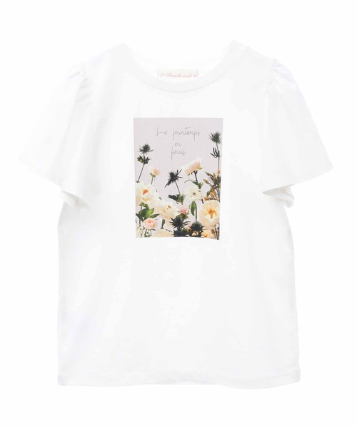 フリルスリーブフラワープリントTシャツ（Tシャツ/カットソー