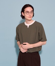 THE SHOP TK  | 【マシンウォッシャブル】ドライタッチ梨地キーネックTシャツ(Tシャツ/カットソー)