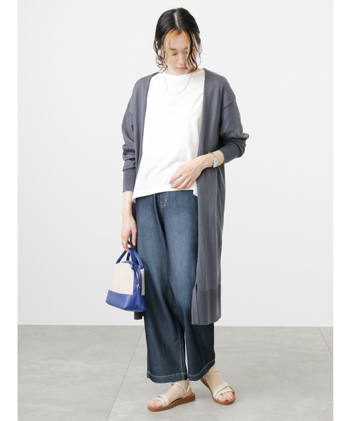 Samansa Mos2 blue（サマンサモスモスブルー）の「リネン混裾ラウンドTシャツ（Tシャツ/カットソー・レディース・オフホワイト/ピンク/グレー/ブラック/カーキ・F）」の7枚目の写真