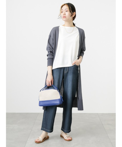 Samansa Mos2 blue（サマンサモスモスブルー）の「リネン混裾ラウンドTシャツ（Tシャツ/カットソー・レディース・オフホワイト/ピンク/グレー/ブラック/カーキ・F）」の13枚目の写真