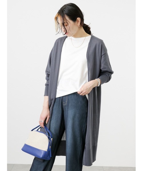 Samansa Mos2 blue（サマンサモスモスブルー）の「リネン混裾ラウンドTシャツ（Tシャツ/カットソー・レディース・オフホワイト/ピンク/グレー/ブラック/カーキ・F）」の20枚目の写真