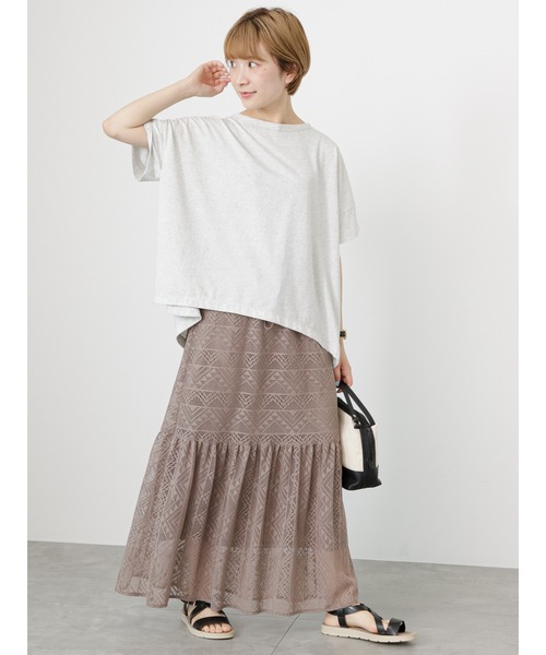 Samansa Mos2 blue（サマンサモスモスブルー）の「リネン混裾ラウンドTシャツ（Tシャツ/カットソー・レディース・オフホワイト/ピンク/グレー/ブラック/カーキ・F）」の9枚目の写真