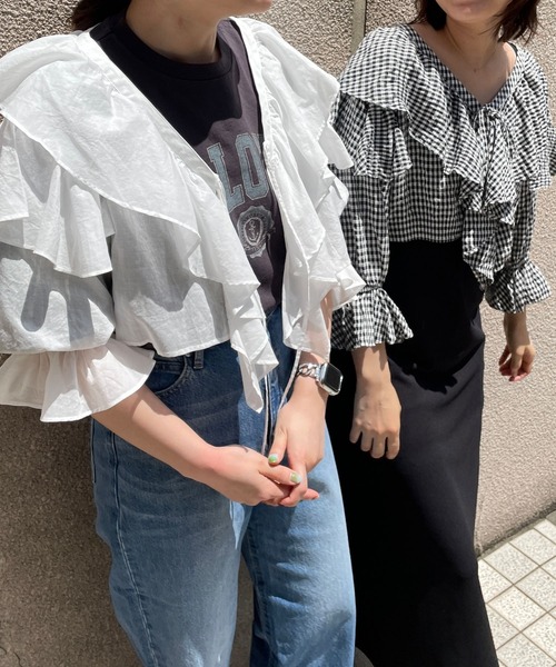 LOWRYS FARM（ローリーズファーム）の「フリルボレロロングスリーブ　 908912（シャツ/ブラウス・レディース・その他/ホワイト/ブラック・FREE）」の5枚目の写真