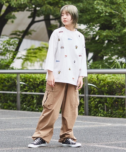 CUBE SUGAR（キューブシュガー）の「天竺カットソーアウトドア刺繍Tシャツ（Tシャツ/カットソー・レディース・ヘザーチャコール/ホワイト/ブラウン/マルチ・M）」の13枚目の写真