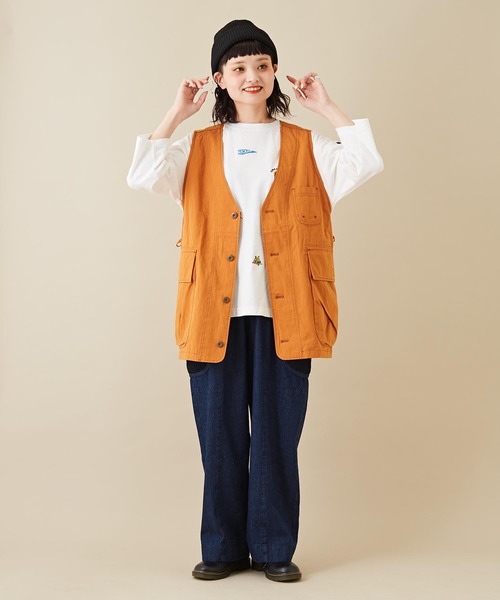 CUBE SUGAR（キューブシュガー）の「天竺カットソーアウトドア刺繍Tシャツ（Tシャツ/カットソー・レディース・ヘザーチャコール/ホワイト/ブラウン/マルチ・M）」の9枚目の写真