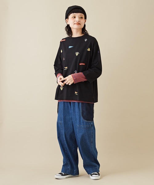 CUBE SUGAR（キューブシュガー）の「天竺カットソーアウトドア刺繍Tシャツ（Tシャツ/カットソー・レディース・ヘザーチャコール/ホワイト/ブラウン/マルチ・M）」の14枚目の写真