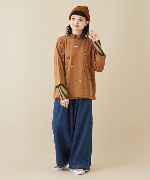 CUBE SUGAR（キューブシュガー）の「天竺カットソーアウトドア刺繍Tシャツ（Tシャツ/カットソー・レディース・ヘザーチャコール/ホワイト/ブラウン/マルチ・M）」の10枚目の写真