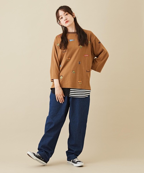 CUBE SUGAR（キューブシュガー）の「天竺カットソーアウトドア刺繍Tシャツ（Tシャツ/カットソー・レディース・ヘザーチャコール/ホワイト/ブラウン/マルチ・M）」の6枚目の写真