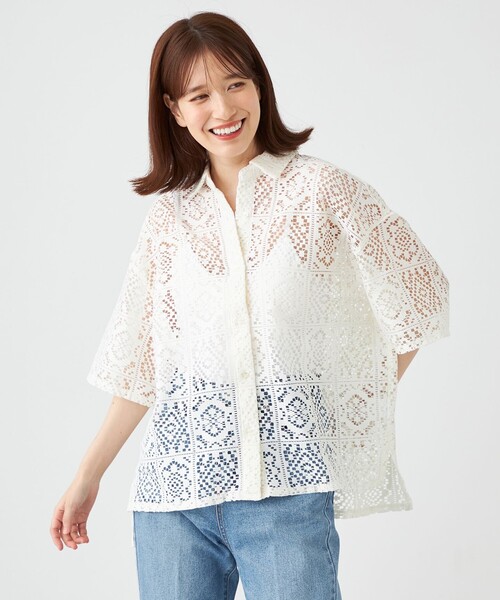 SHARE PARK(シェアパーク)の「オーバーサイズレースシャツ(シャツ/ブラウス・レディース・アイボリー系/グレー系・MEDIUM)」の21枚目の写真