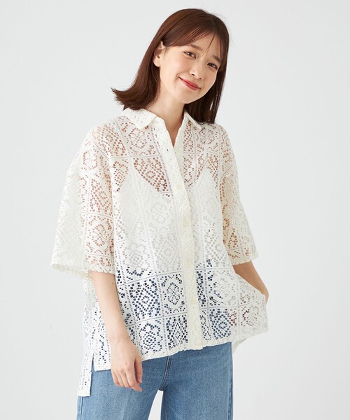 SHARE PARK(シェアパーク)の「オーバーサイズレースシャツ(シャツ/ブラウス・レディース・アイボリー系/グレー系・MEDIUM)」の10枚目の写真