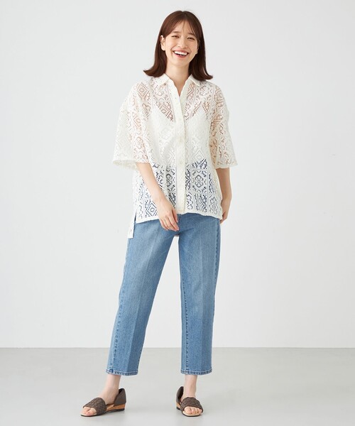 SHARE PARK(シェアパーク)の「オーバーサイズレースシャツ(シャツ/ブラウス・レディース・アイボリー系/グレー系・MEDIUM)」の3枚目の写真