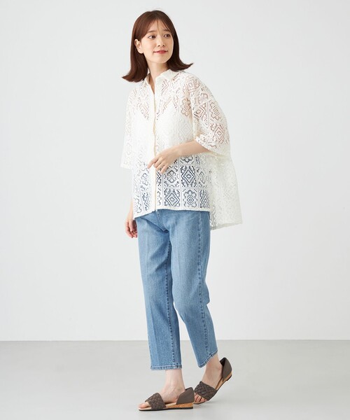 SHARE PARK(シェアパーク)の「オーバーサイズレースシャツ(シャツ/ブラウス・レディース・アイボリー系/グレー系・MEDIUM)」の13枚目の写真